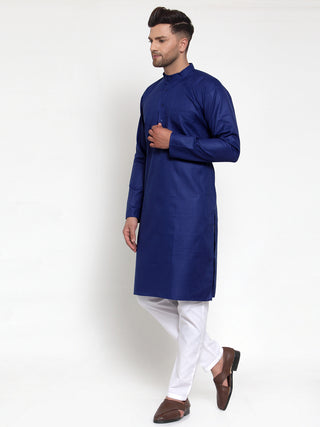 Jompers Men's Royal Blue Cotton Solid Kurta Only