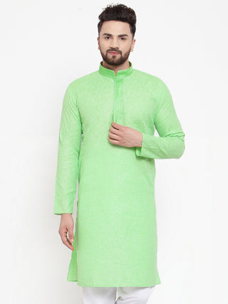 Jompers Men Green & White Embroidered Kurta Only