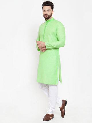 Jompers Men Green & White Embroidered Kurta Only