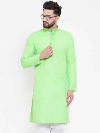 Jompers Men Green & White Embroidered Kurta Only