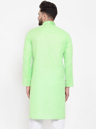 Jompers Men Green & White Embroidered Kurta Only