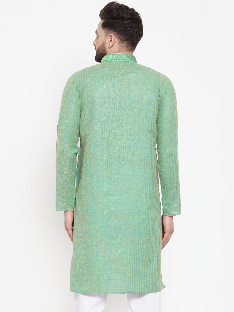 Jompers Men Sea Green & White Embroidered Kurta Only