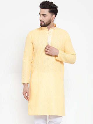 Jompers Men Yellow & White Embroidered Kurta Only