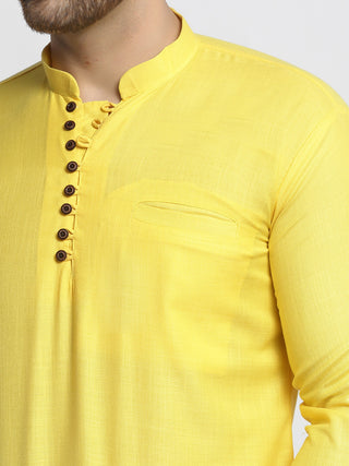 Jompers Men's Lemon Solid Cotton Short Kurta