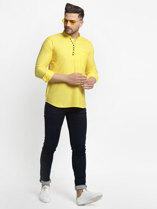 Jompers Men's Lemon Solid Cotton Short Kurta