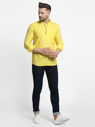 Jompers Men's Lemon Solid Cotton Short Kurta