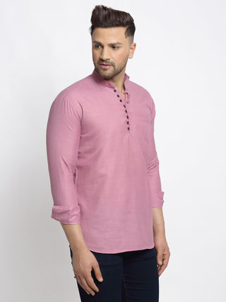 Jompers Men's Magenta Pink Solid Cotton Short Kurta