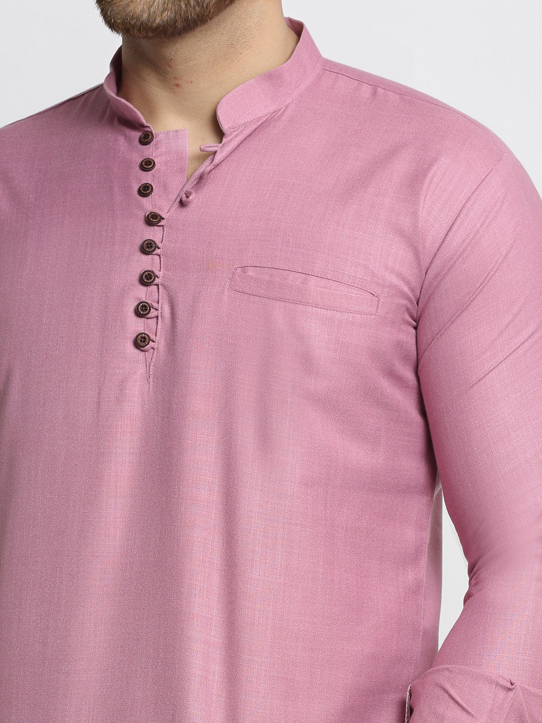 Jompers Men's Magenta Pink Solid Cotton Short Kurta
