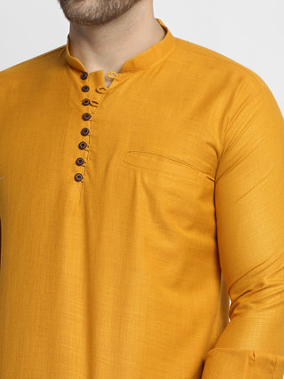 Jompers Men's Mustard Solid Cotton Short Kurta