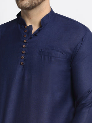 Jompers Men's Navy Blue Solid Cotton Short Kurta