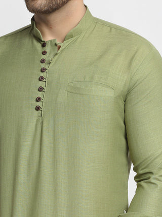 Jompers Men's Olive Green Solid Cotton Short Kurta