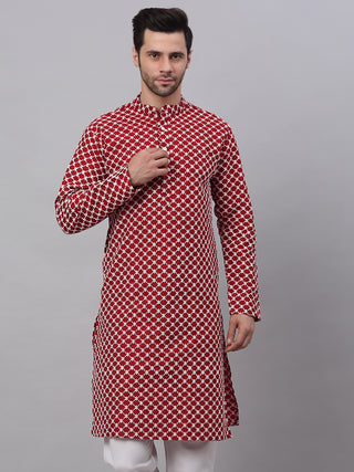 Jompers Men Maroon Chikankari Kurta Only