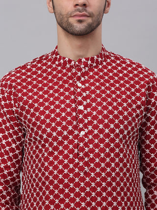 Jompers Men Maroon Chikankari Kurta Only