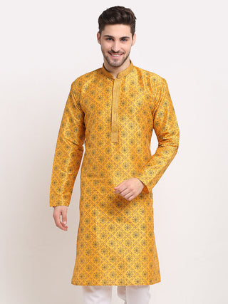 Jompers Men's Mustard Woven Kurta Only