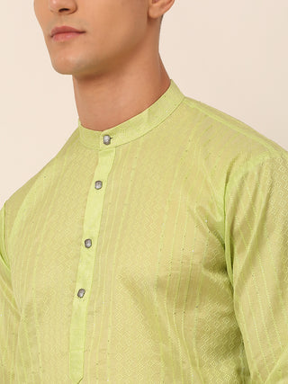 Men's Silk Blend Sequence Embroidered Kurta Only