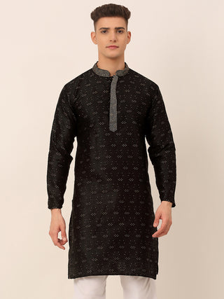 Men's Silk Blend Collar Embroidered Kurta only