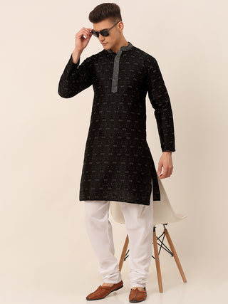 Men's Silk Blend Collar Embroidered Kurta only