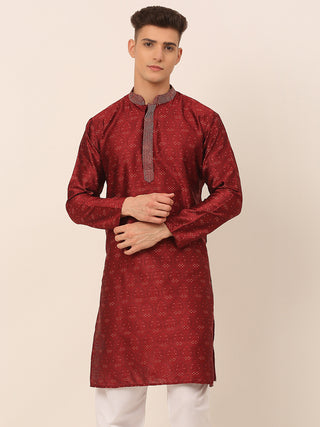 Men's Silk Blend Collar Embroidered Kurta only