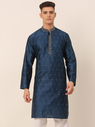 Men's Silk Blend Collar Embroidered Kurta only