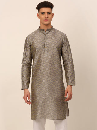 Men Grey Floral Printed Kurta Only