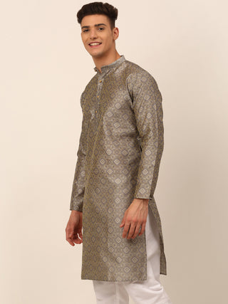 Men Grey Floral Printed Kurta Only