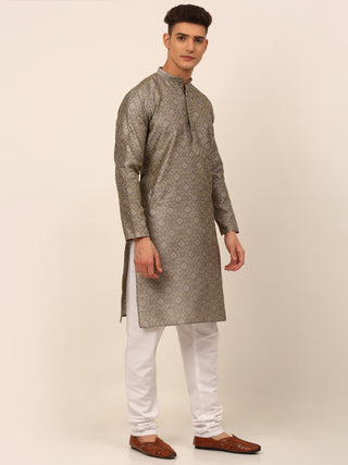 Men Grey Floral Printed Kurta Only