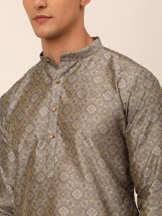 Men Grey Floral Printed Kurta Only