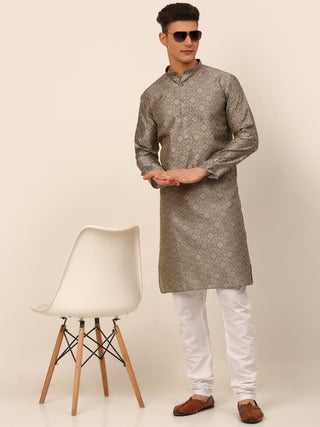 Men Grey Floral Printed Kurta Only