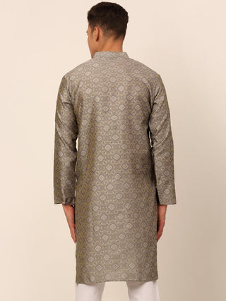 Men Grey Floral Printed Kurta Only