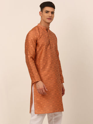 Men Peach Floral Printed Kurta Only