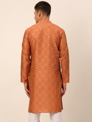 Men Peach Floral Printed Kurta Only