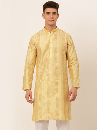 Jompers Men's Golden Embroiderd Kurta Only