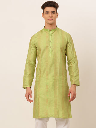 Jompers Men's Pista Green Embroiderd Kurta Only