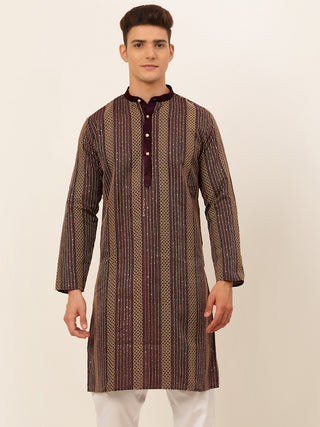 Jompers Men's Purple Embroiderd Kurta Only