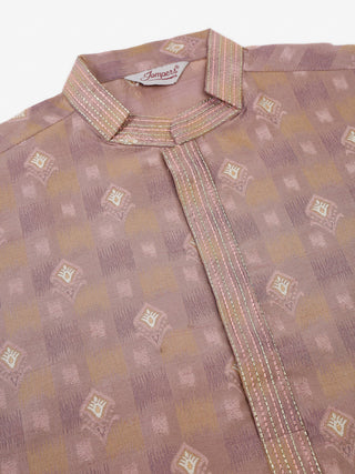 Jompers Men's Pink Collar Embroidered Woven Design Kurta Only