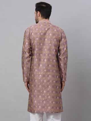 Jompers Men's Pink Collar Embroidered Woven Design Kurta Only