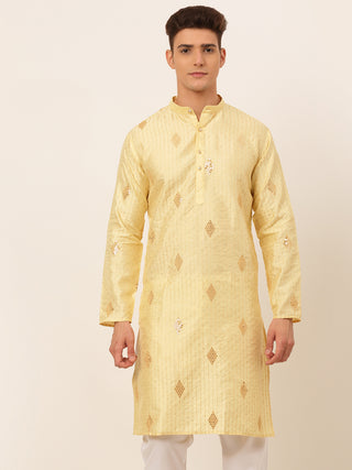 Jompers Men Golden Embroidered Sequinned Kurta Only