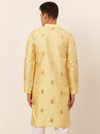 Jompers Men Golden Embroidered Sequinned Kurta Only