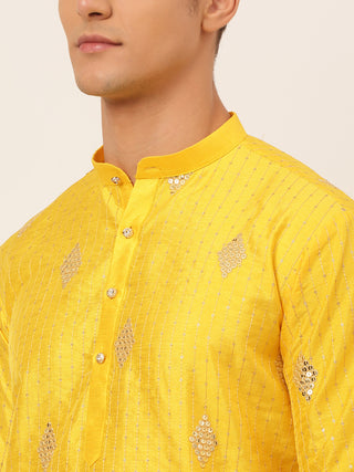 Jompers Men Mustard Yellow Embroidered Sequinned Kurta Only