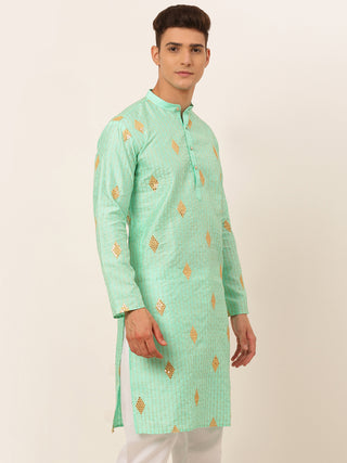 Jompers Men Sky Blue Embroidered Sequinned Kurta Only