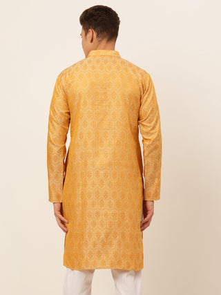 Jompers Men's Silver and Golden Woven Design Kurta Only