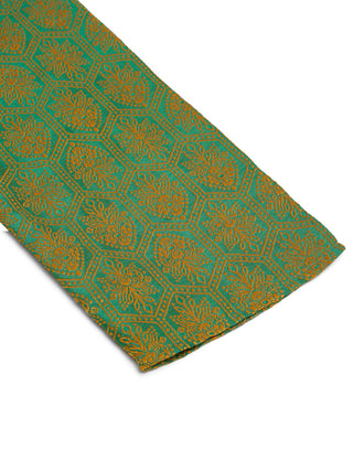 Jompers Men's Green and Golden Woven Design Kurta Only