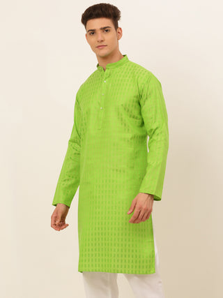 Jompers Men's Green Woven Design Kurta Only