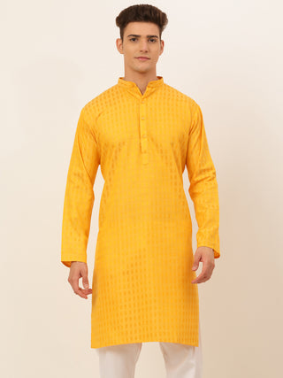 Jompers Men's Mustard Woven Design Kurta Only