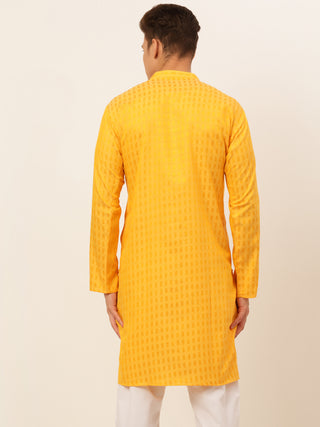 Jompers Men's Mustard Woven Design Kurta Only