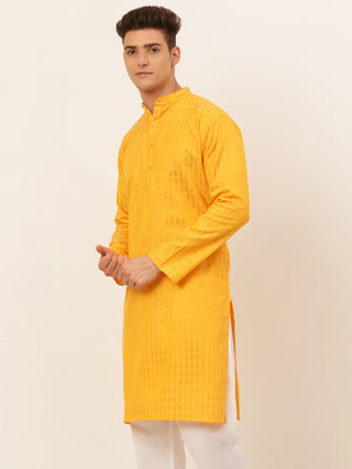 Jompers Men's Mustard Woven Design Kurta Only