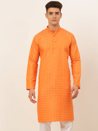 Jompers Men's Orange Woven Design Kurta Only