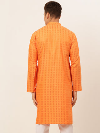 Jompers Men's Orange Woven Design Kurta Only