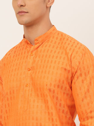 Jompers Men's Orange Woven Design Kurta Only