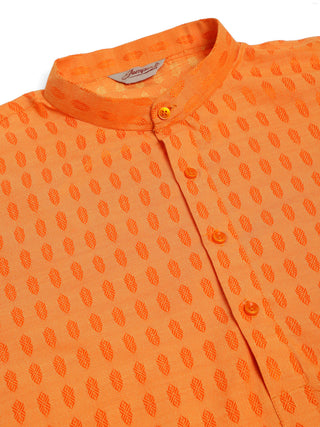 Jompers Men's Orange Woven Design Kurta Only